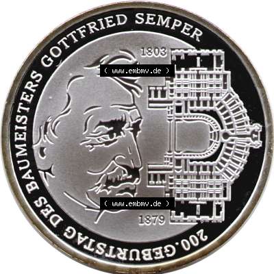Deutschland 2003 Silbermünze, Gedenkmünze BRD, 10 Euro Gottfried Semper. 10 Euro Gedenkmünze Vorderseite der 6. 10 Euro Münze von 2003im online Katalog auf... Sammlung