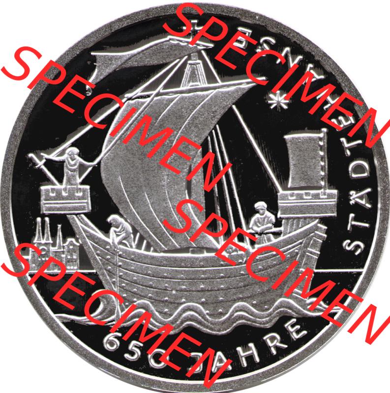 Deutschland 2006 Silbermünze, 10 Euro 650 Jahre Städtehanse. 10 Euro Gedenkmünze Vorderseite der 5. und letzten 10 Euro Münze von 2006im online Katalog auf EMBMV... Sammlung