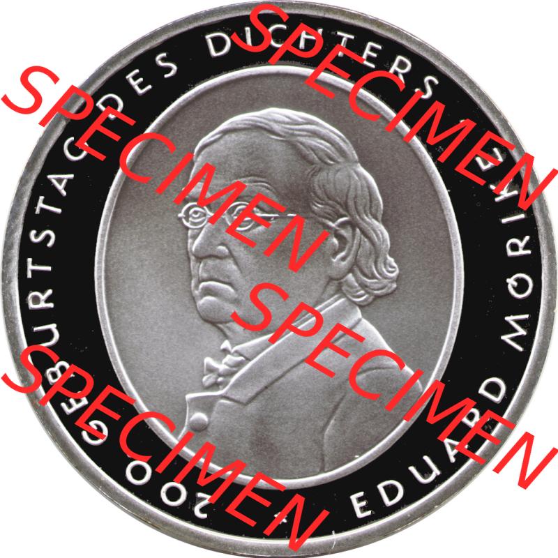 Deutschland 2004 Silbermünze, 10 Euro Eduard Mörike. 10 Euro Gedenkmünze Vorderseite der 5. 10 Euro Münze von 2004im online Katalog auf EMBMV zu online katalogisieren... Sammlung