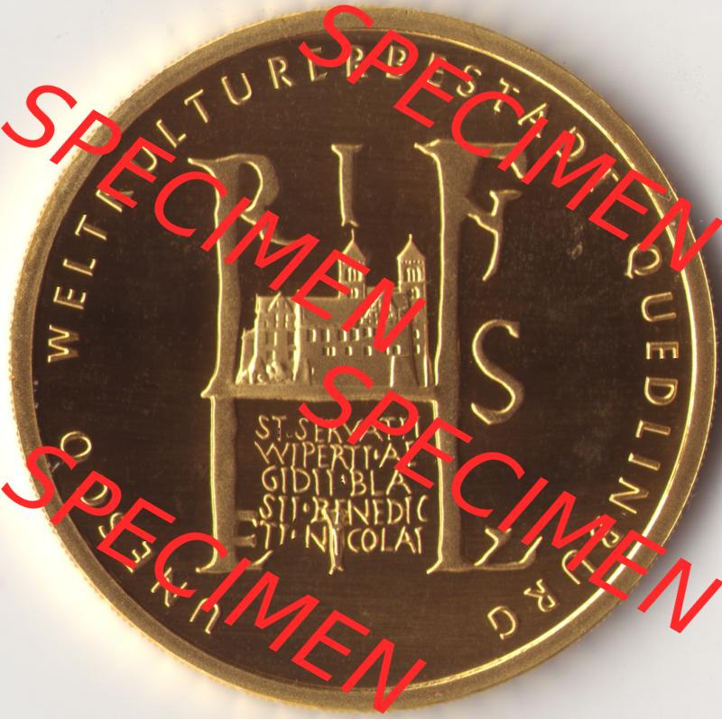 Deutschland 100 Euro Goldmünze 2003, UNESCO Quedlinburg. Vorderseite der 100 Euro Goldmünze aus Deutschland der BRD. Hier auf EMBMV befindet sich ein online Katalog für... Sammlung
