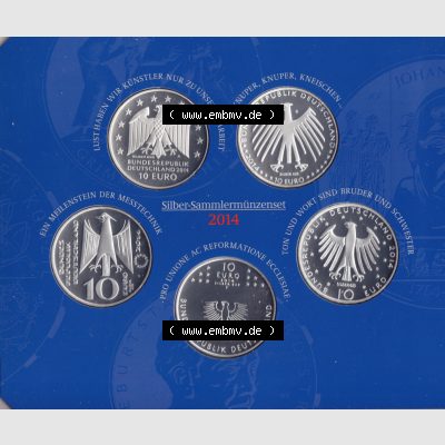 BRD-Deutschland 2014, 10 Euro Sammlermünzenset 2014 Rückseite 600 DPI zum herunterladen als Bildmaterial für ihre Sammlung der 10 Euro Silbermünzen aus Deutschland Sammlung