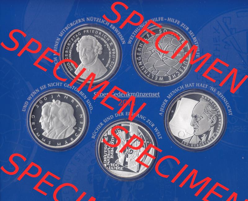BRD-Deutschland 2012, 10 Euro Sammlermünzenset 2012 Vorderseite 400 DPI zum herunterladen als Bildmaterial für ihre Sammlung der 10 Euro Silbermünzen aus Deutschland Sammlung