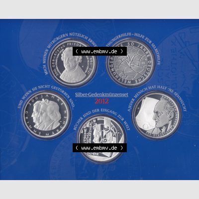 BRD-Deutschland 2012, 10 Euro Sammlermünzenset 2012 Vorderseite 400 DPI zum herunterladen als Bildmaterial für ihre Sammlung der 10 Euro Silbermünzen aus Deutschland Sammlung