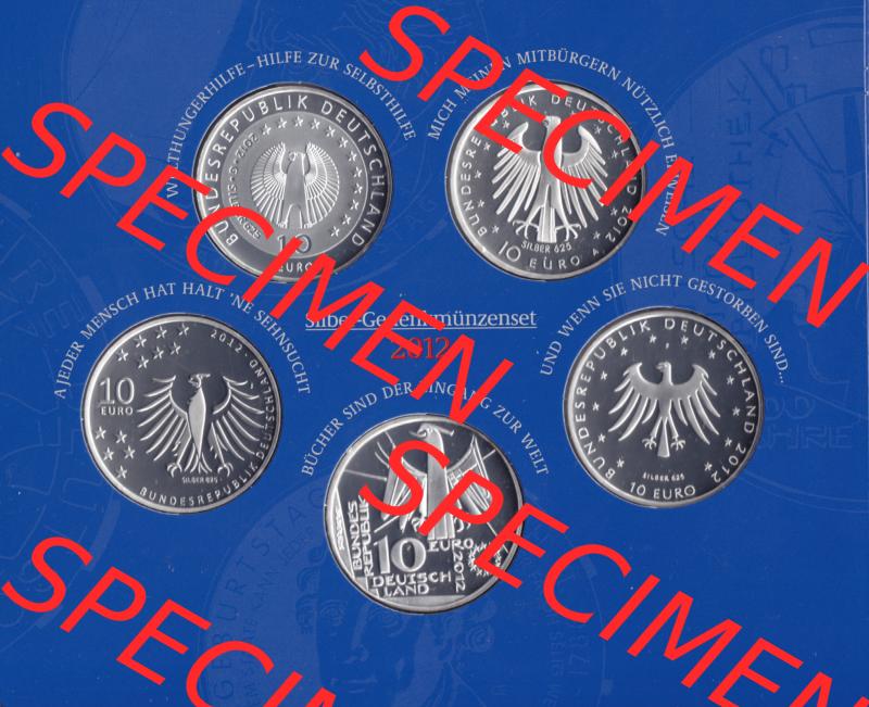 BRD-Deutschland 2012, 10 Euro Sammlermünzenset 2012 Rückseite 600 DPI zum herunterladen als Bildmaterial für ihre Sammlung der 10 Euro Silbermünzen aus Deutschland Sammlung