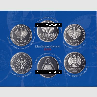 BRD-Deutschland 2009, 10 Euro Gedenkmünzen-Set 2009 Rückseite 400DPI, PP 10 Euro Gedenkmünzenset 2009 zum herunterladen als Bildmaterial der Digitalen Bilder für Mobile-Geräte Sammlung