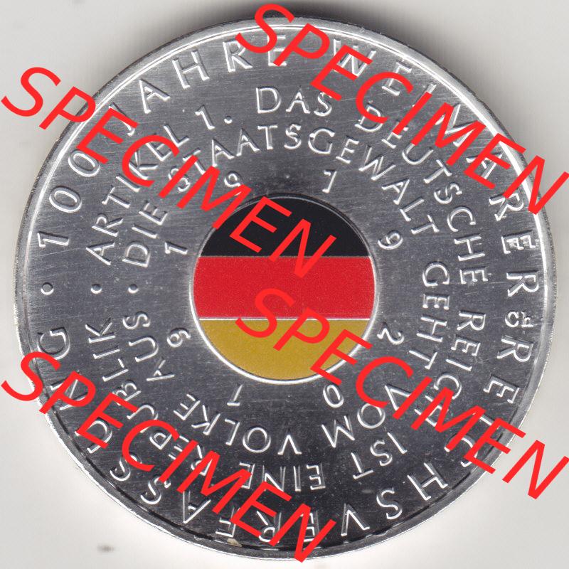 Silbermünze Deutschland 2019, 20 Euro Gedenkmünze 2019, 100 Jahre Weimarer Reichsverfassung Münzzeichen A, Vorderseite in 600DPI zum herunterladen als Bildmaterial für... Sammlung