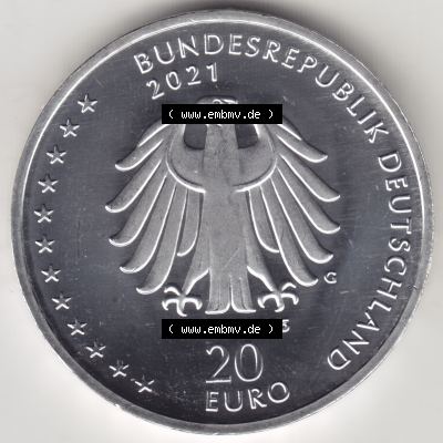 Silbermünze Deutschland 2021, 20 Euro Gedenkmünze 2021, 200. Geburtstag Sebastian Kneipp, Münzzeichen G, Rückseite in 1200DPI (1) Sammlung