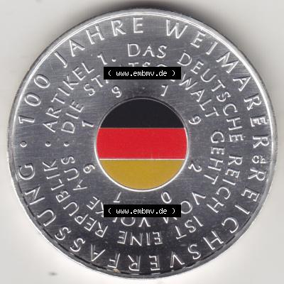 Silbermünze Deutschland 2019, 20 Euro Gedenkmünze 2019, 100 Jahre Weimarer Reichsverfassung Münzzeichen A, Vorderseite in 600DPI zum herunterladen als Bildmaterial für... Sammlung