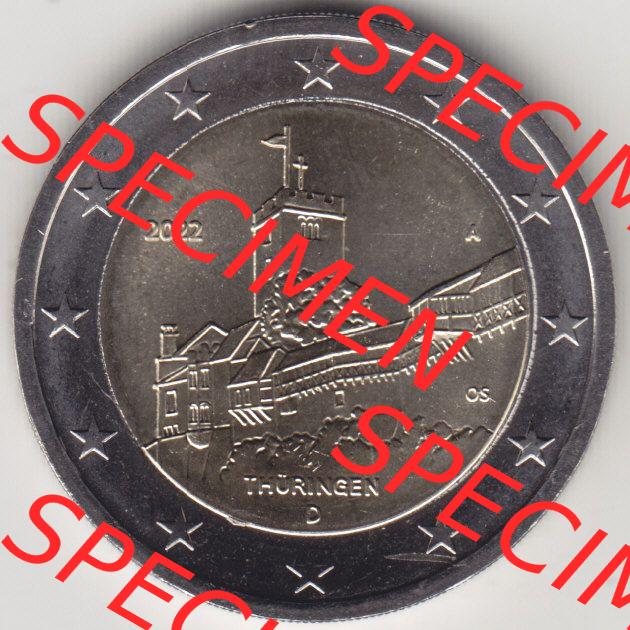 BRD-Deutschland 2 Euro Gedenkmünze 2022, 2 Euro Gedenkmünze 2022, Thüringen - Wartburg Münzzeichen A in 600DPI, die deutschen 2 Euro Gedenkmünzen 2022 als Digitale... Sammlung