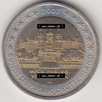 BRD-Deutschland 2 Euro Gedenkmünze 2007, 2 Euro Gedenkmünze 2007 Mecklenburg Vorpommern Münzzeichen J in 1200DPI. Hier die deutschen 2 Euro Gedenkmünzen 2007 als Digitale... Sammlung