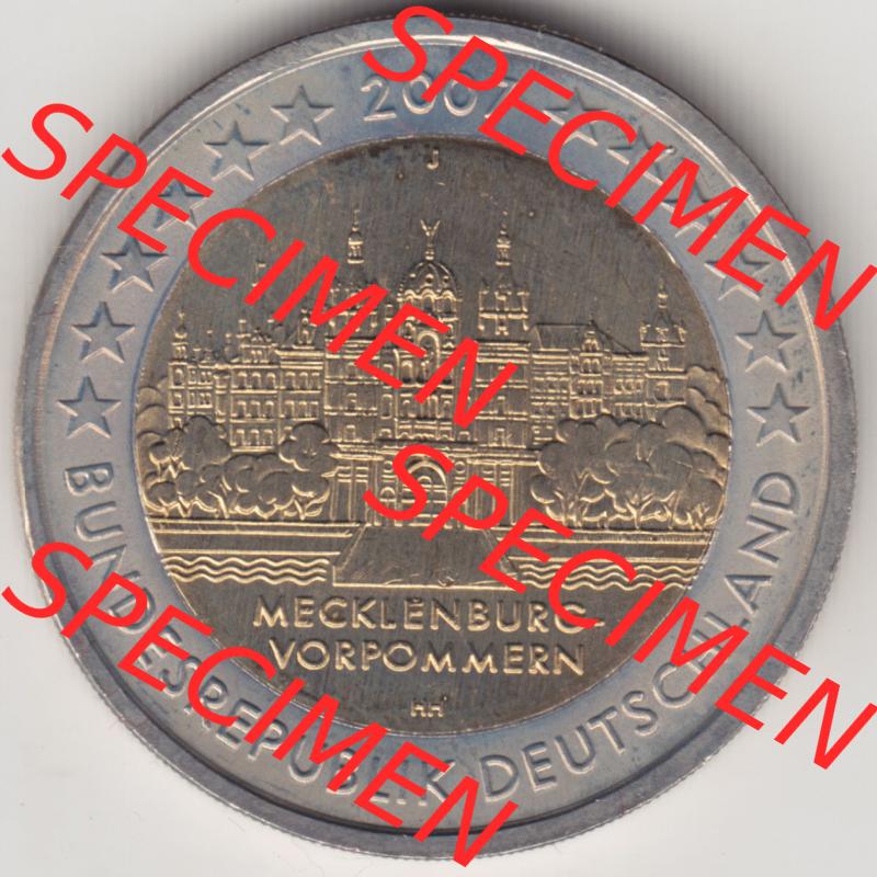 BRD-Deutschland 2 Euro Gedenkmünze 2007, 2 Euro Gedenkmünze 2007 Mecklenburg Vorpommern Münzzeichen J in 1200DPI. Hier die deutschen 2 Euro Gedenkmünzen 2007 als Digitale... Sammlung