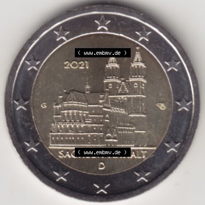 BRD-Deutschland 2 Euro Gedenkmünze 2021, 2 Euro Gedenkmünze 2021 Sachsen-Anhalt Münzzeichen G in 1200DPI, die deutschen 2 Euro Gedenkmünzen 2021 stehen als Digitale Bilder... Sammlung