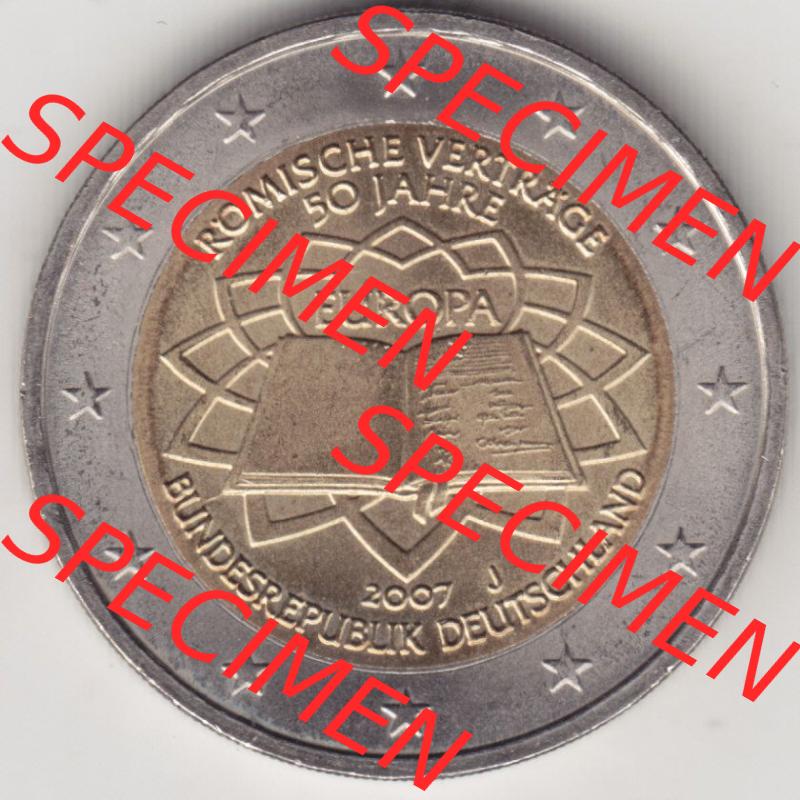 BRD-Deutschland 2 Euro Gedenkmünze 2007, 2 Euro Gedenkmünze 2007 50 Jahre Römische Verträge Münzzeichen J in 800DPI, die deutschen 2 Euro Gedenkmünzen 2007 stehen... Sammlung
