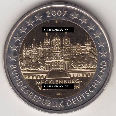 BRD-Deutschland 2 Euro Gedenkmünze 2007, 2 Euro Gedenkmünze 2007 Mecklenburg Vorpommern Münzzeichen F in 800DPI, die deutschen 2 Euro Gedenkmünzen 2007 stehen als Digitale... Sammlung