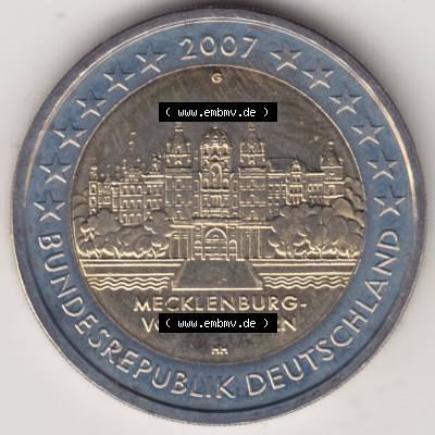 BRD-Deutschland 2 Euro Gedenkmünze 2007, 2 Euro Gedenkmünze 2007 Mecklenburg Vorpommern Münzzeichen G in 800DPI, die deutschen 2 Euro Gedenkmünzen 2007 stehen als Digitale... Sammlung