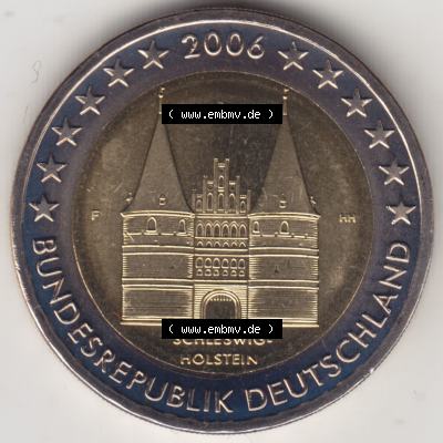 BRD-Deutschland 2 Euro Gedenkmünze 2006, 2 Euro Gedenkmünze 2006, Schleswig-Holstein Münzzeichen F in 1200DPI, die deutschen 2 Euro Gedenkmünzen 2006 stehen als Digitale... Sammlung