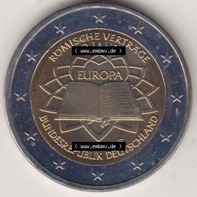 BRD-Deutschland 2 Euro Gedenkmünze 2007, 2 Euro Gedenkmünze 2007 50 Jahre Römische Verträge Münzzeichen G in 600DPI, die deutschen 2 Euro Gedenkmünzen 2007 stehen... Sammlung