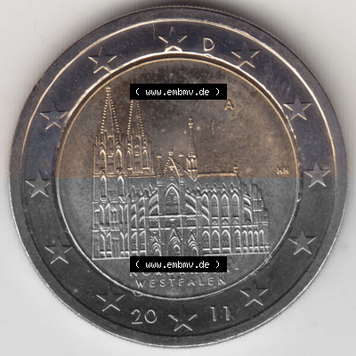 BRD-Deutschland 2 Euro Gedenkmünze 2011, 01200 2 Euro Gedenkmünze 2011 Nordrhein-Westfalen Münzzeichen A in 1200DPI, die deutschen... Sammlung