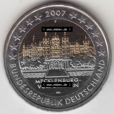 BRD-Deutschland 2 Euro Gedenkmünze 2007, 00400 2 Euro Gedenkmünze 2007 Mecklenburg Vorpommern Münzzeichen F in 400DPI, die... Sammlung