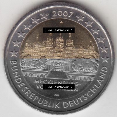 BRD-Deutschland 2 Euro Gedenkmünze 2007, 00400 2 Euro Gedenkmünze 2007 Mecklenburg Vorpommern Münzzeichen A in 400DPI, die... Sammlung
