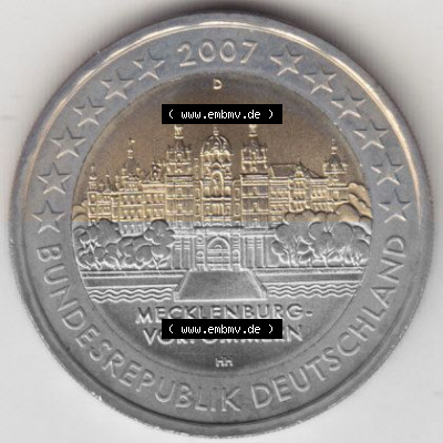 BRD-Deutschland 2 Euro Gedenkmünze 2007, 00400 2 Euro Gedenkmünze 2007 Mecklenburg Vorpommern Münzzeichen D in 400DPI, die... Sammlung