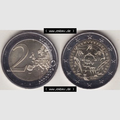 Deutschland 2024, D 175. Jubiläum Paulskirchenverfassung. Nominalwert-Seite und Motiv-Seite der 2 Euro Gedenkmünze aus Deutschland als digitales Bild, Bildmaterial zu... Sammlung