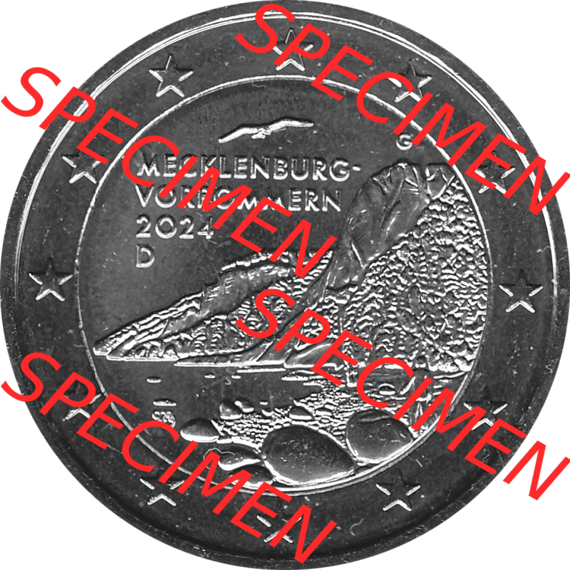 BRD-Deutschland 2 Euro Gedenkmünze 2024-2024, 2 Euro G Münzstätte Karlsruhe, Mecklenburg-Vorpommern - Königsstuhl Graustufen. Digitales Graustufen PNG-Bild der 2... Sammlung