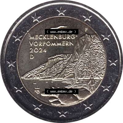 BRD-Deutschland 2 Euro Gedenkmünze 2024-2024, 2 Euro F Münzstätte Stuttgart, Mecklenburg-Vorpommern - Königsstuhl. Digitales JPG-Bild in Farbe der 2 Euro Gedenkmünze... Sammlung