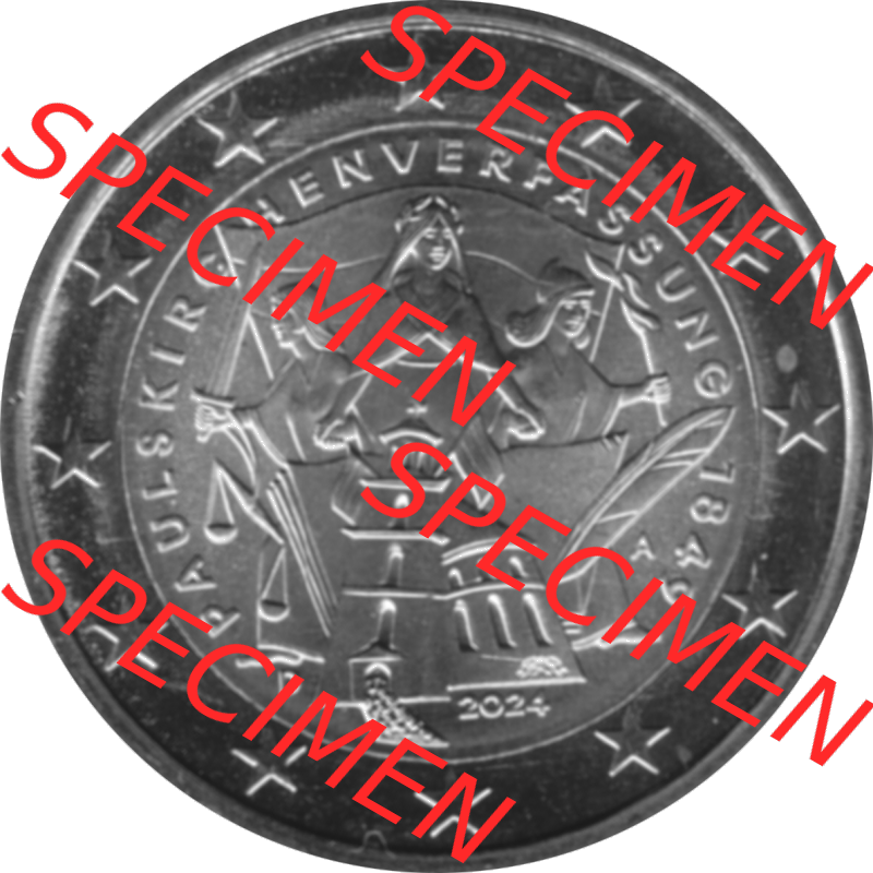BRD-Deutschland 2 Euro Gedenkmünze 2024-2024, 2 Euro A Münzstätte Berlin, 175. Jubiläum Paulskirchenverfassung Graustufen. Digitales Graustufen PNG-Bild der... Sammlung