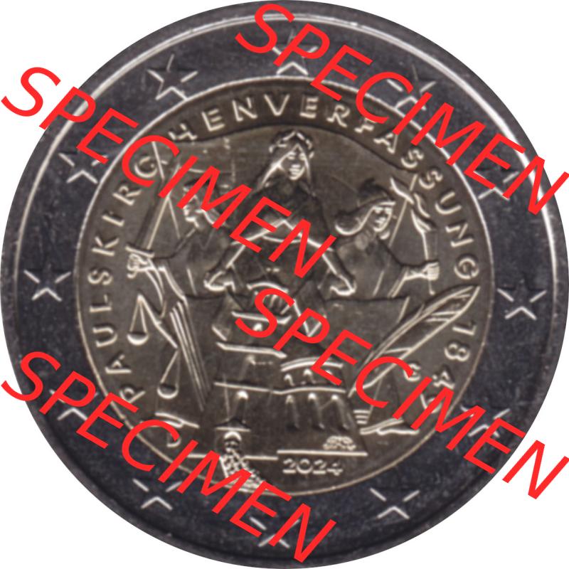 BRD-Deutschland 2 Euro Gedenkmünze 2024-2024, 2 Euro G Münzstätte Karlsruhe, 175. Jubiläum Paulskirchenverfassung. Digitales JPG-Bild in Farbe der 2 Euro Gedenkmünze... Sammlung
