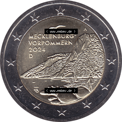 BRD-Deutschland 2 Euro Gedenkmünze 2024-2024, 2 Euro A Münzstätte Berlin, Mecklenburg-Vorpommern - Königsstuhl. Digitales PNG-Bild der 2 Euro Gedenkmünze 2024.... Sammlung