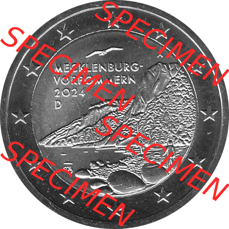 BRD-Deutschland 2 Euro Gedenkmünze 2024-2024, 2 Euro A Münzstätte Berlin, Mecklenburg-Vorpommern - Königsstuhl Graustufen. Digitales Graustufen PNG-Bild der 2 Euro... Sammlung