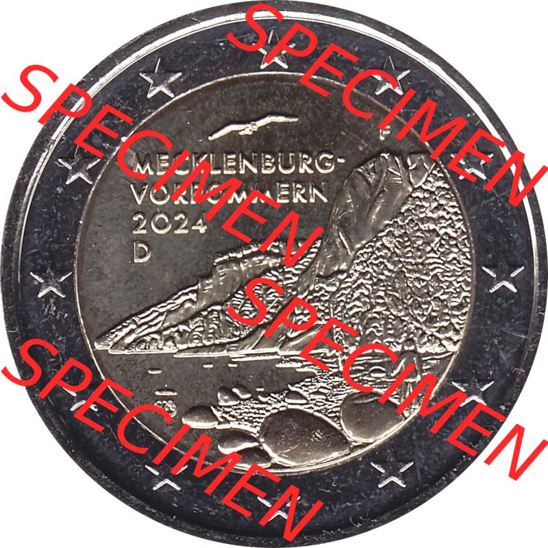 BRD-Deutschland 2 Euro Gedenkmünze 2024-2024, 2 Euro F Münzstätte Stuttgart, Mecklenburg-Vorpommern - Königsstuhl. Digitales JPG-Bild in Farbe der 2 Euro Gedenkmünze... Sammlung