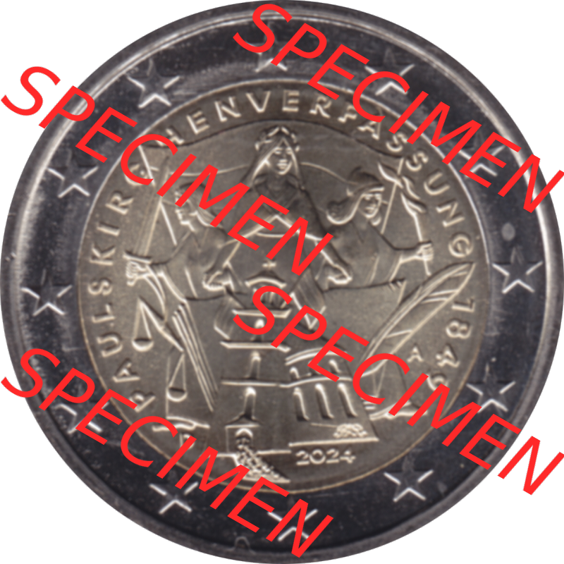 BRD-Deutschland 2 Euro Gedenkmünze 2024-2024, 2 Euro A Münzstätte Berlin, 175. Jubiläum Paulskirchenverfassung. Digitales PNG-Bild der 2 Euro Gedenkmünze... Sammlung