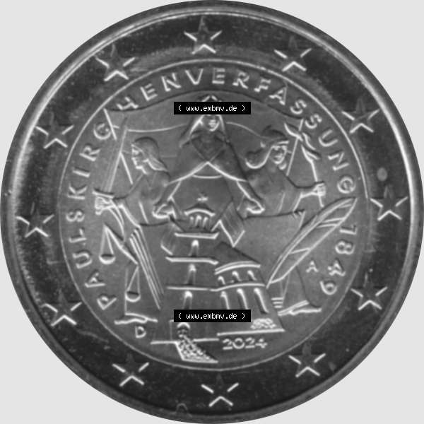Grau bzw. s/w BRD-Deutschland 2 Euro Gedenkmünze 2024-2024, 2 Euro A Münzstätte Berlin, 175. Jubiläum Paulskirchenverfassung Graustufen. Digitales Graustufen PNG-Bild der... Sammlung Graustufen