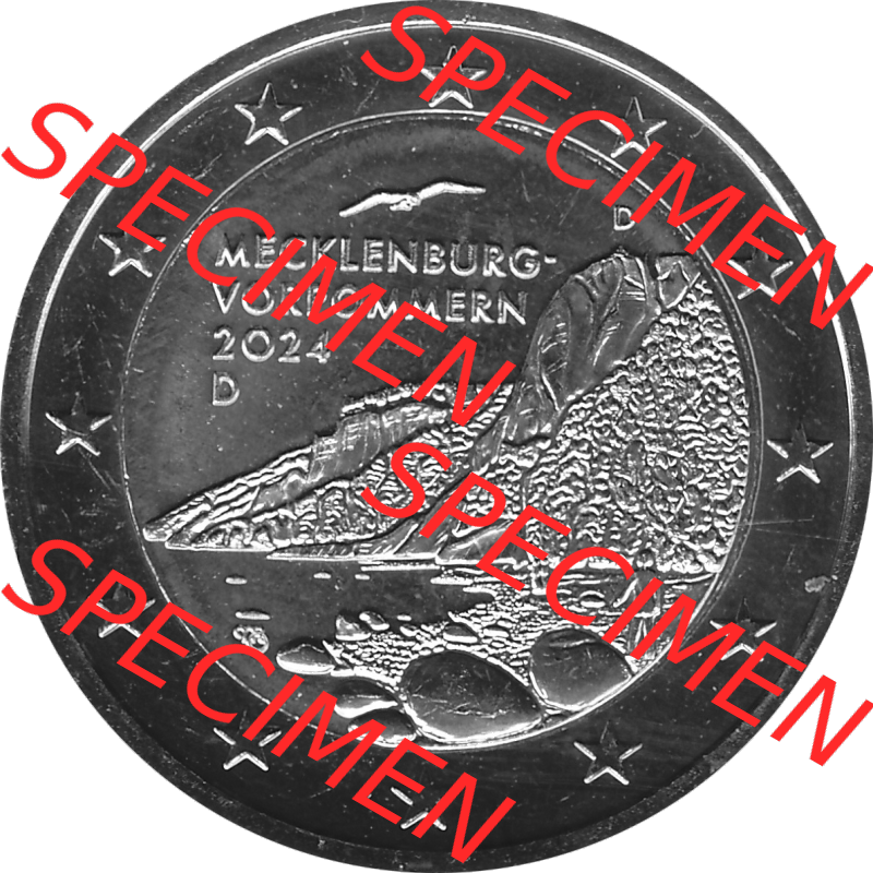 BRD-Deutschland 2 Euro Gedenkmünze 2024-2024, 2 Euro D Münzstätte München, Mecklenburg-Vorpommern - Königsstuhl Graustufen. Digitales Graustufen PNG-Bild der... Sammlung
