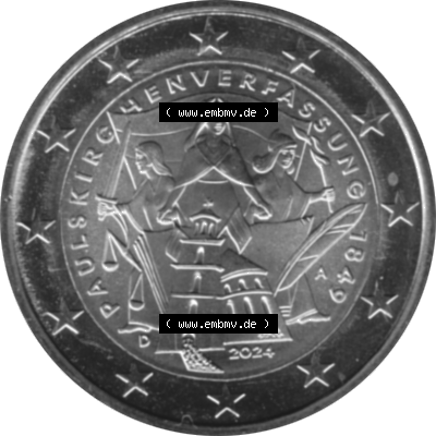BRD-Deutschland 2 Euro Gedenkmünze 2024-2024, 2 Euro A Münzstätte Berlin, 175. Jubiläum Paulskirchenverfassung Graustufen. Digitales Graustufen PNG-Bild der... Sammlung