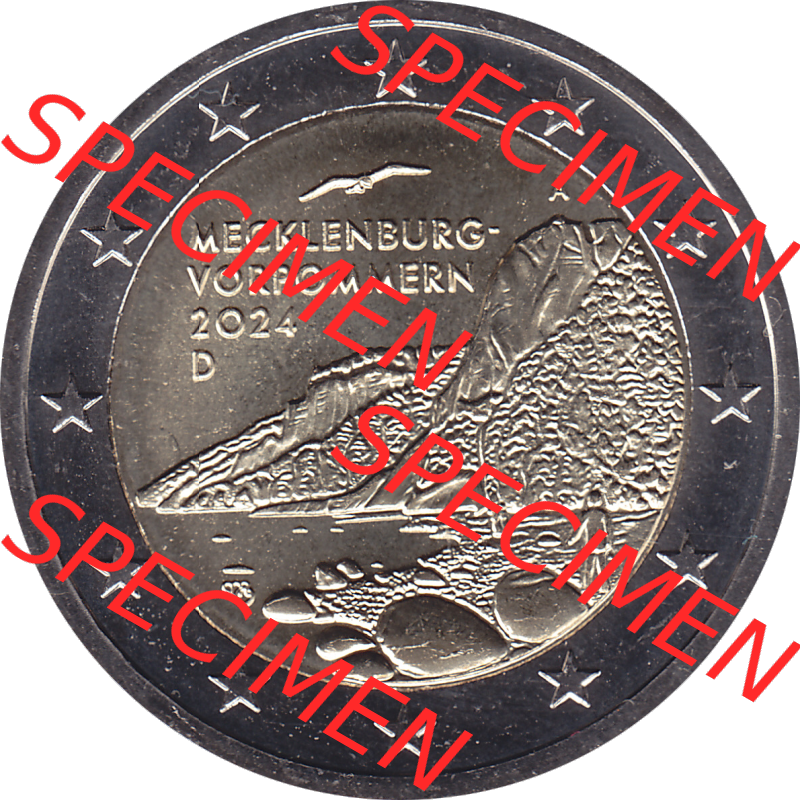 BRD-Deutschland 2 Euro Gedenkmünze 2024-2024, 2 Euro A Münzstätte Berlin, Mecklenburg-Vorpommern - Königsstuhl. Digitales PNG-Bild der 2 Euro Gedenkmünze 2024.... Sammlung