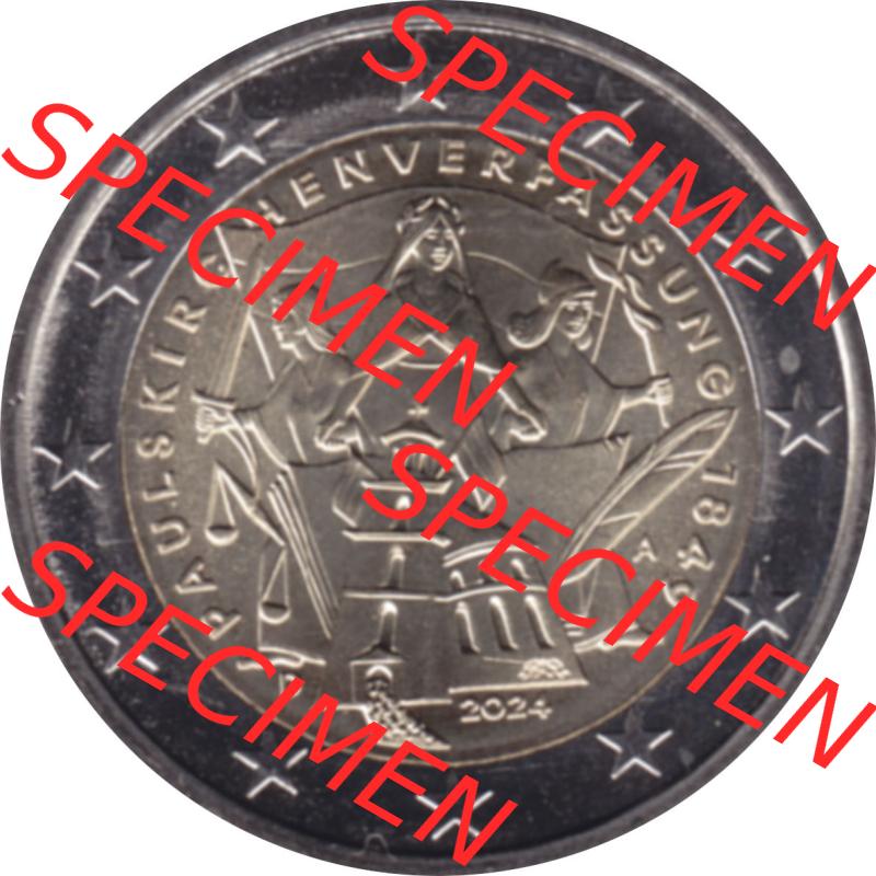 BRD-Deutschland 2 Euro Gedenkmünze 2024-2024, 2 Euro A Münzstätte Berlin, 175. Jubiläum Paulskirchenverfassung. Digitales JPG-Bild in Farbe der 2 Euro Gedenkmünze... Sammlung