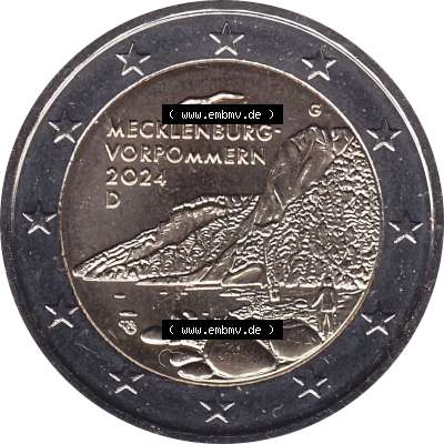 BRD-Deutschland 2 Euro Gedenkmünze 2024-2024, 2 Euro G Münzstätte Karlsruhe, Mecklenburg-Vorpommern - Königsstuhl. Digitales JPG-Bild in Farbe der 2 Euro Gedenkmünze... Sammlung