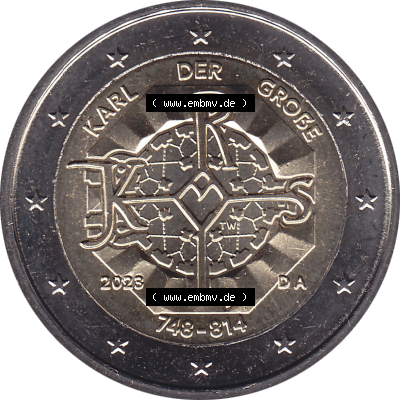 BRD-Deutschland 2 Euro Gedenkmünze 2023-2023, A Münzstätte Berlin, Karl der Große 748-814. Digitales PNG-Bild der 2 Euro Gedenkmünze 2023. Das PNG-Bild... Sammlung
