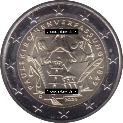 BRD-Deutschland 2 Euro Gedenkmünze 2024-2024, 2 Euro A Münzstätte Berlin, 175. Jubiläum Paulskirchenverfassung. Digitales JPG-Bild in Farbe der 2 Euro Gedenkmünze... Sammlung