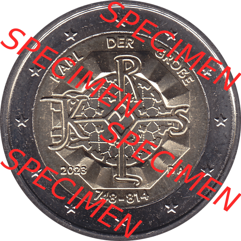 BRD-Deutschland 2 Euro Gedenkmünze 2023-2023, A Münzstätte Berlin, Karl der Große 748-814. Digitales PNG-Bild der 2 Euro Gedenkmünze 2023. Das PNG-Bild... Sammlung