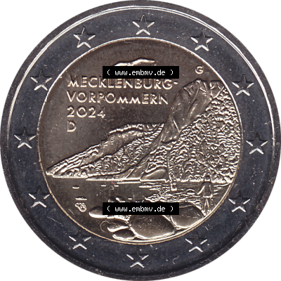 BRD-Deutschland 2 Euro Gedenkmünze 2024-2024, 2 Euro G Münzstätte Karlsruhe, Mecklenburg-Vorpommern - Königsstuhl. Digitales PNG-Bild der 2 Euro Gedenkmünze... Sammlung