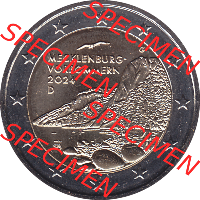 BRD-Deutschland 2 Euro Gedenkmünze 2024-2024, 2 Euro G Münzstätte Karlsruhe, Mecklenburg-Vorpommern - Königsstuhl. Digitales PNG-Bild der 2 Euro Gedenkmünze... Sammlung