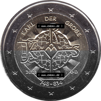 BRD-Deutschland 2 Euro Gedenkmünze 2023-2023, D Münzstätte München, Karl der Große 748-814 Sammlung