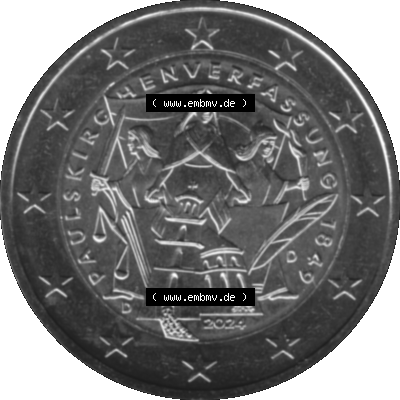BRD-Deutschland 2 Euro Gedenkmünze 2024-2024, 2 Euro D Münzstätte München, 175. Jubiläum Paulskirchenverfassung Graustufen Sammlung