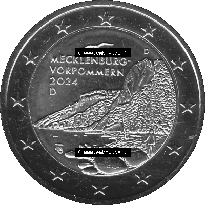 BRD-Deutschland 2 Euro Gedenkmünze 2024-2024, 2 Euro D Münzstätte München, Mecklenburg-Vorpommern - Königsstuhl Graustufen Sammlung