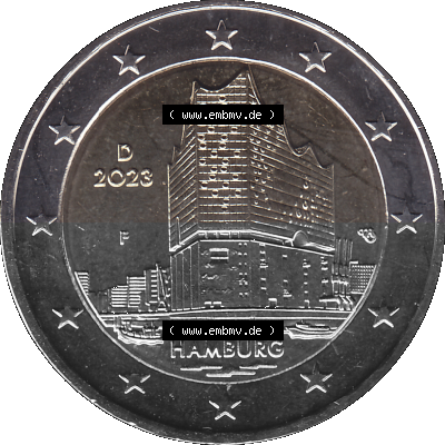 BRD-Deutschland 2 Euro Gedenkmünze 2023-2023, F Münzstätte Stuttgart, Bundesland Hamburg Sammlung