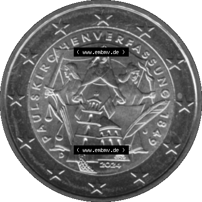 BRD-Deutschland 2 Euro Gedenkmünze 2024-2024, 2 Euro J Münzstätte Hamburg, 175. Jubiläum Paulskirchenverfassung Graustufen Sammlung